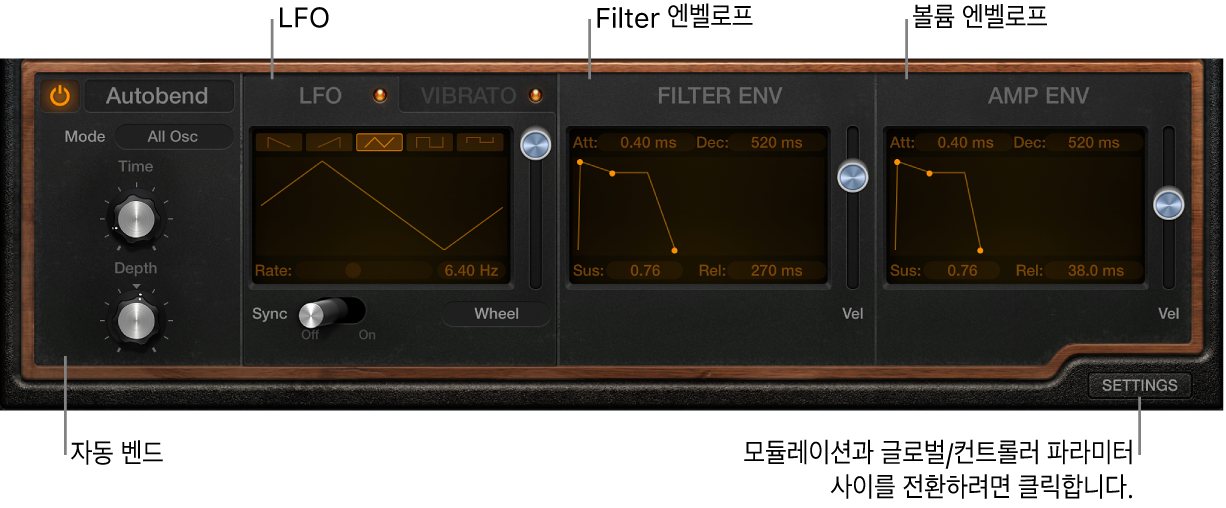 그림. Retro Synth 모듈레이션 파라미터.