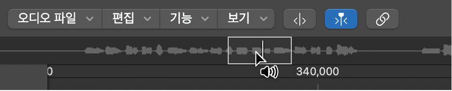 그림. 파형 개요 위에 미리 듣기 아이콘이 표시된 샘플 편집기.