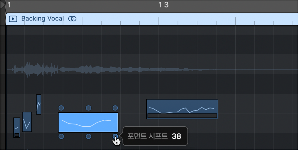 그림. 핫스팟 편집을 표시하는 오디오 트랙 편집기.