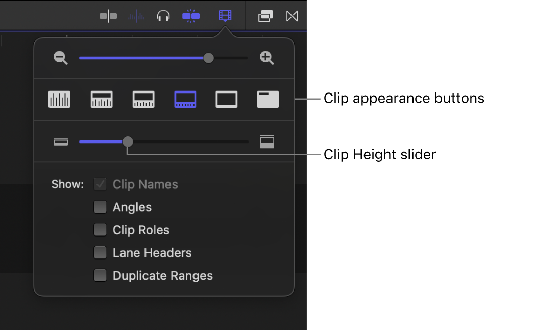 The clip appearance controls