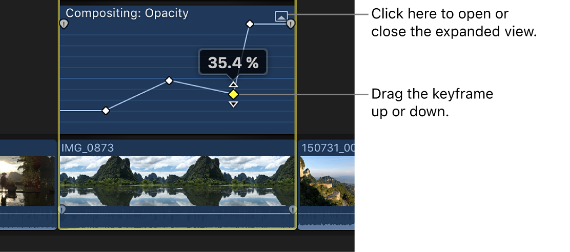 A keyframe being dragged in the Video Animation editor to change the parameter value