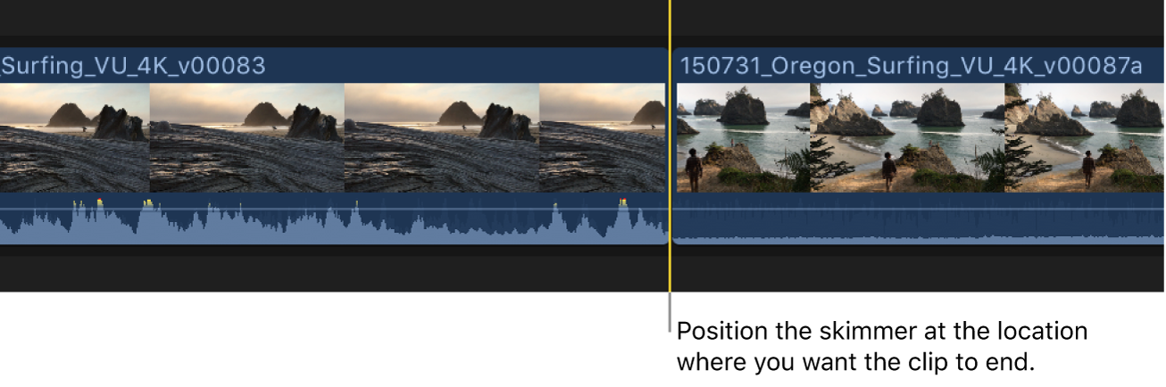 The skimmer positioned on a clip in the timeline