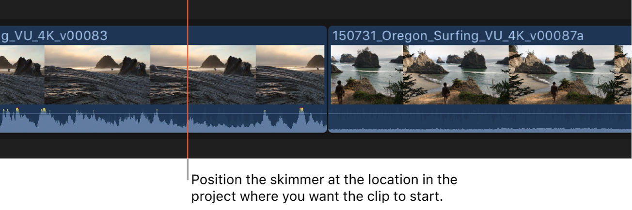 The skimmer positioned on a clip in the timeline
