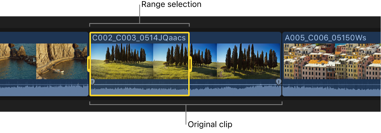 A range selection in the timeline