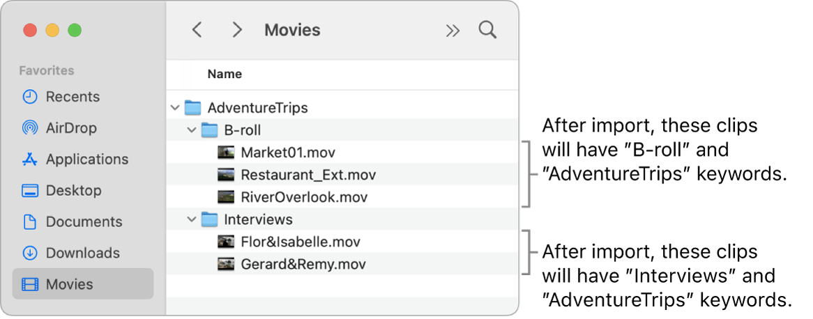 The Finder displaying source media inside folders