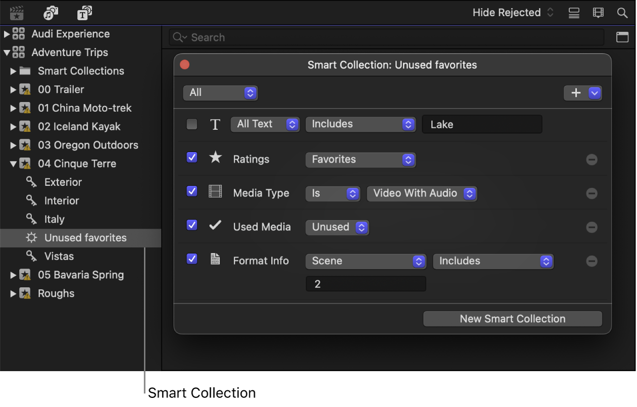 The Filter window for a Smart Collection