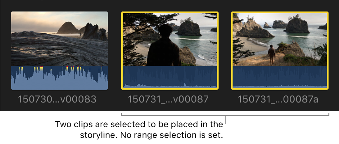 Two clips shown selected in the browser