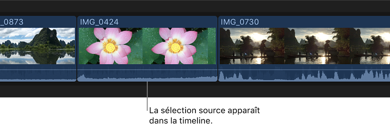 Sélection source dans la timeline après le remplacement du plan d’origine