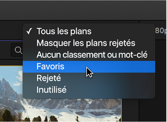 Options du menu local Filtre