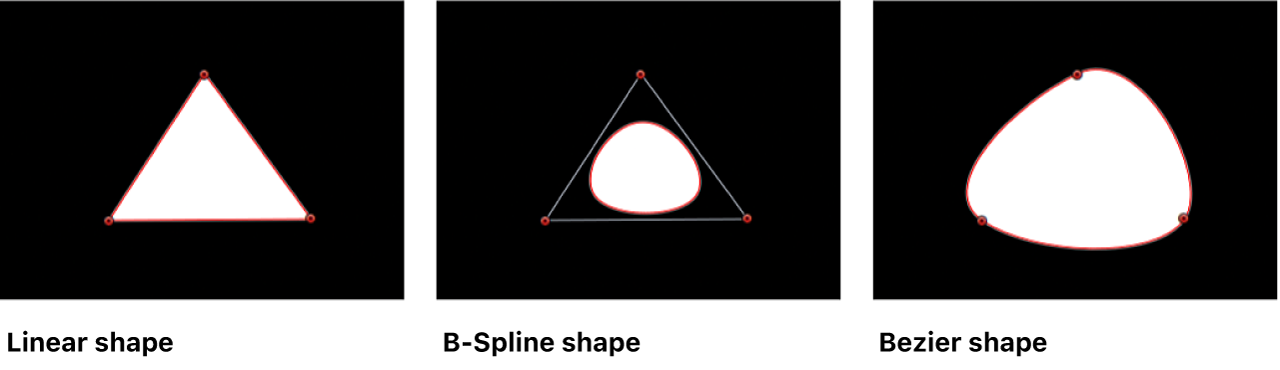 Canvas mit einer linearen Form, einer B-Spline-Form und einer Bezier-Form