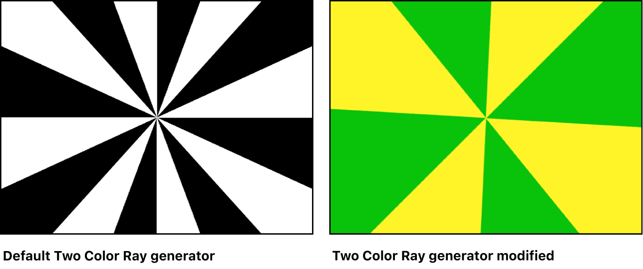 Canvas mit dem Generator „Zweifarbiger Strahl“ und verschiedenen Einstellungen