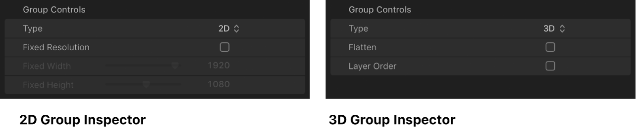 Vergleich zwischen Informationsfenster „2D-Gruppe“ und Informationsfenster „3D-Gruppe“