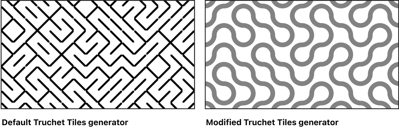 Canvas mit dem Generator „Truchet-Kacheln“ und verschiedenen Einstellungen