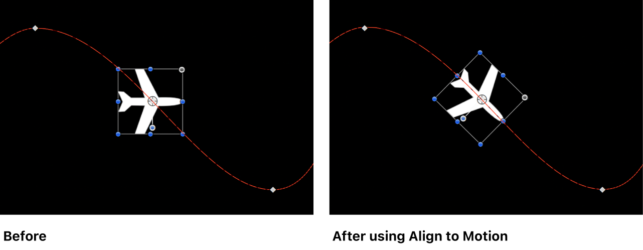 Canvas showing the effect of Align to Motion behavior