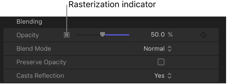 Rasterization indicator in Properties Inspector