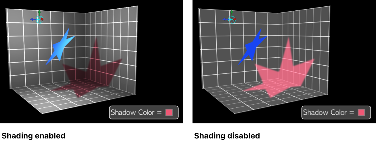 Canvas showing shadow with and without shading enabled