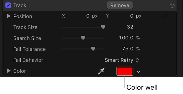 Inspector showing tracker Color controls