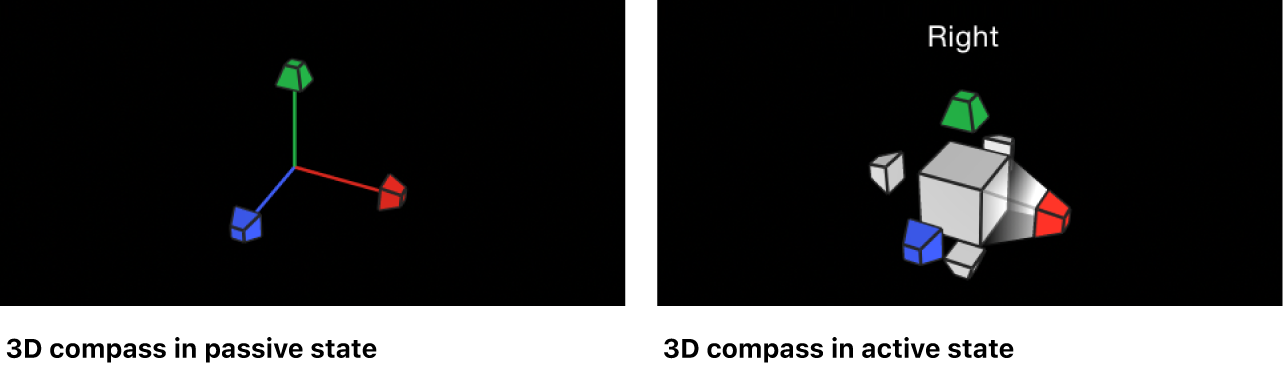 Canvas showing 3D compass in passive and active states