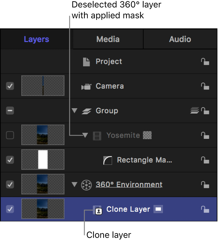 Clone layer moved into 360° Environment