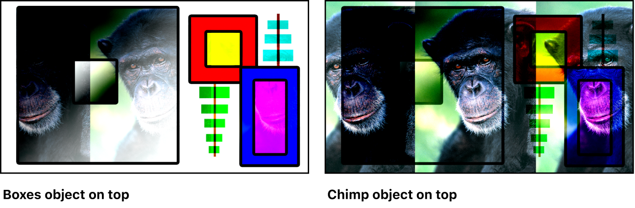 Canvas showing the boxes and the monkey blended using the Linear Light mode