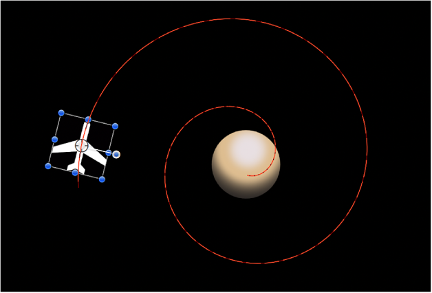 Canvas showing animation path created by combining Move behavior with Orbit Around behavior