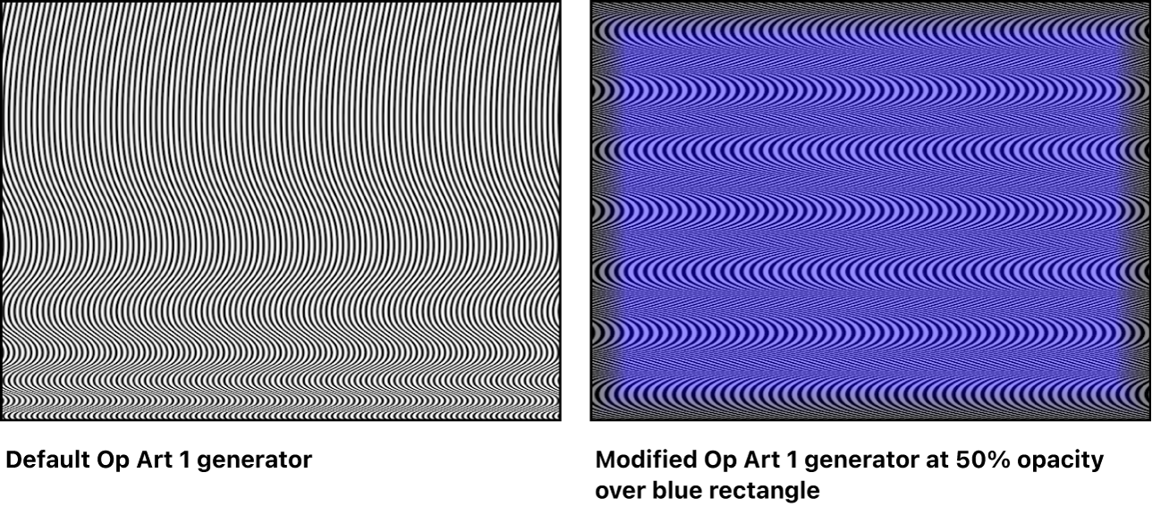 Canvas showing Op Art 1 generator alone and combined with a blue rectangle