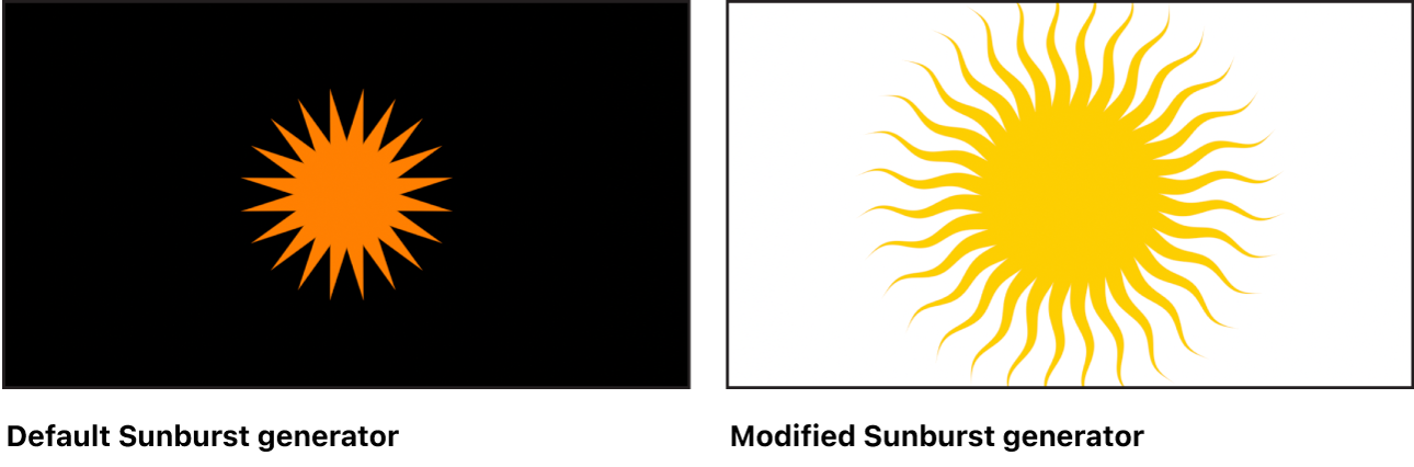 Canvas showing Sunburst generator with a variety of settings