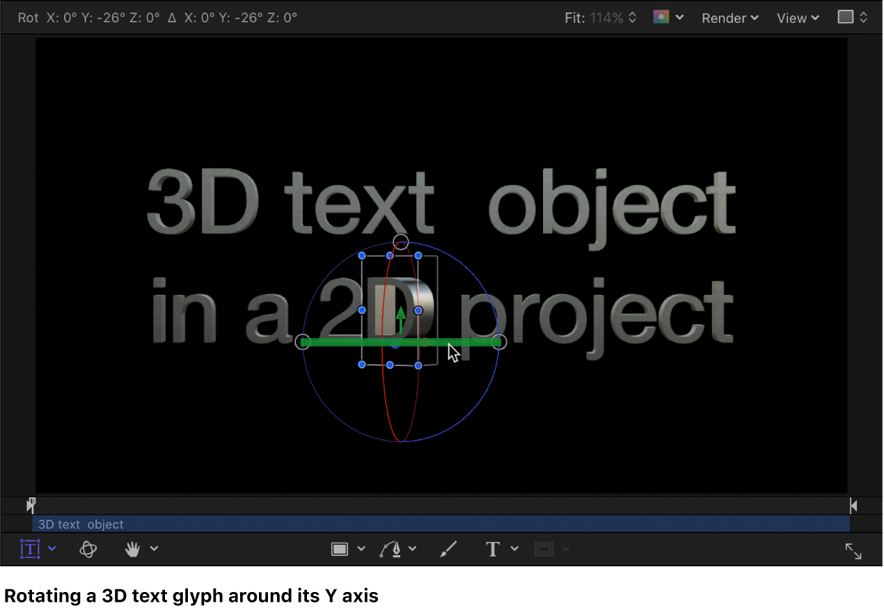 Rotating a 3D text glyph along the X axis in the canvas