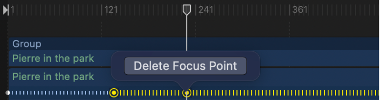 Eliminar un punto de enfoque (amarillo) manual de la línea de tiempo
