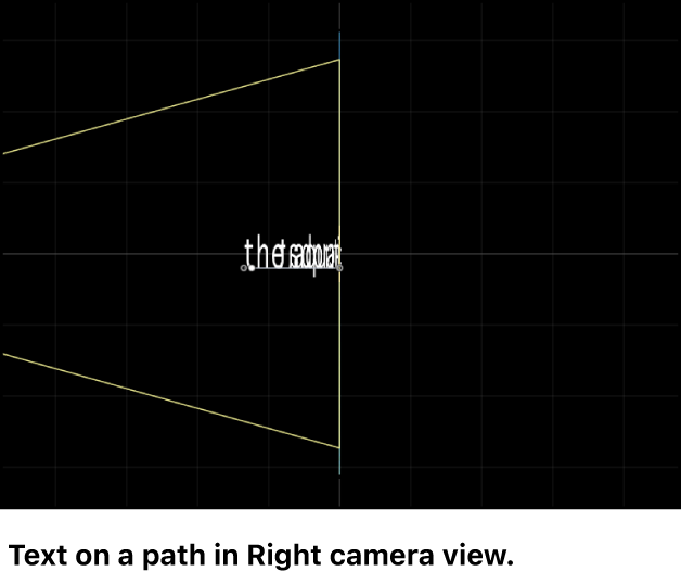 Lienzo con la visualización de la cámara derecha de texto en una ruta 3D