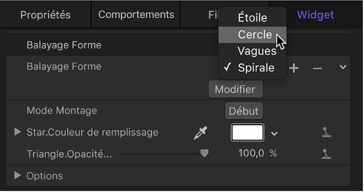 Attribution du paramètre Valeur initiale séquentielle à la forme Cercle