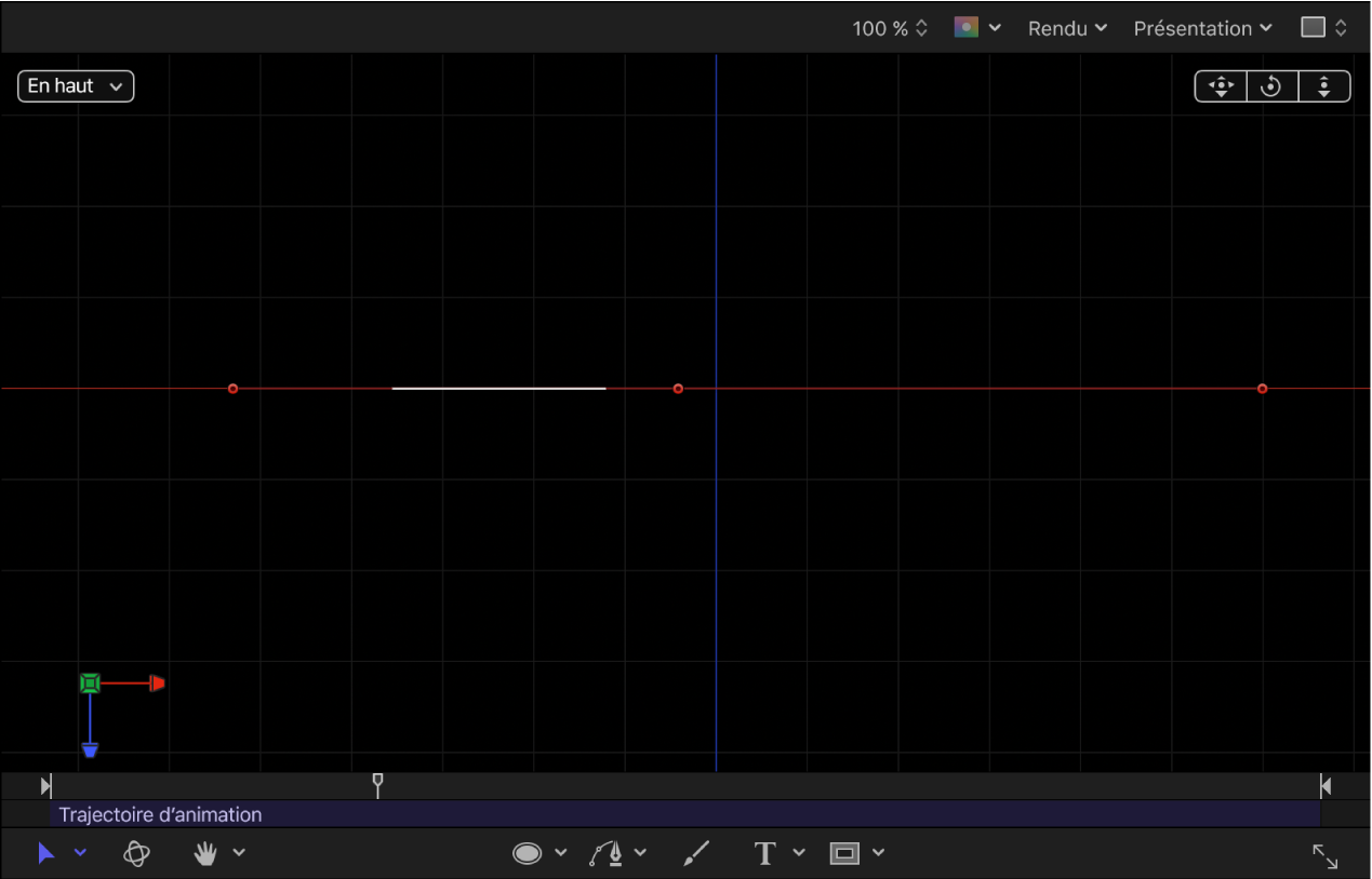 Canevas affichant une trajectoire d’animation 2D visualisée dans un projet 3D