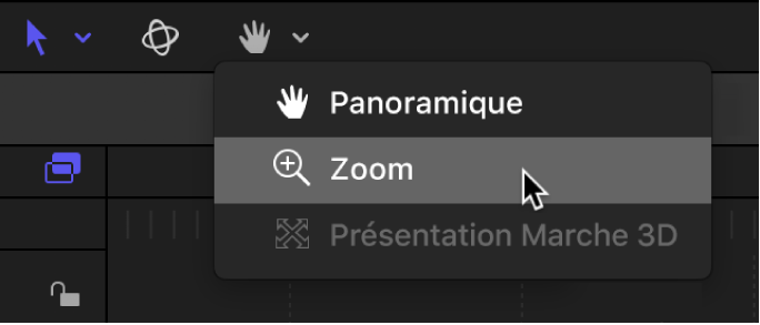 Sélection de l’outil Zoom dans le menu local des outils de présentation