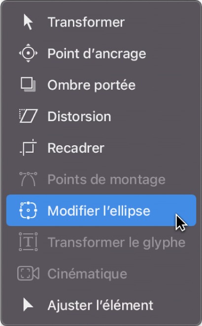 Sélection de l’outil Modifier l’ellipse dans les outils de transformation de la barre d’outils du canevas