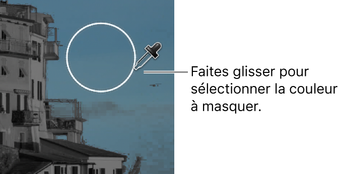 Glissement de la pipette Masque de couleur sur l’image dans le visualiseur