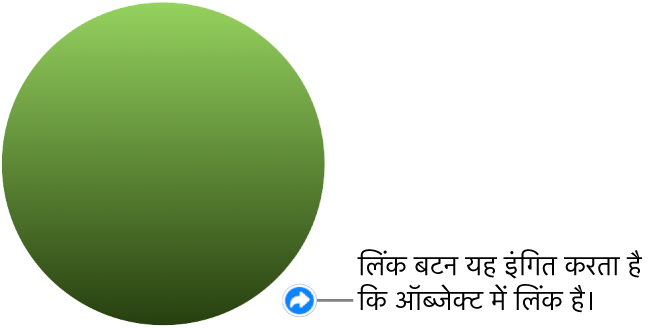 लिंक बटन के साथ एक हरा वृत्त जो बताता है कि ऑब्जेक्ट में लिंक है।