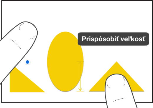 Prst umiestnený hneď nad tvarom a ďalší, ktorý pridržiava objekt s možnosťou Prispôsobiť veľkosť na obrazovke.