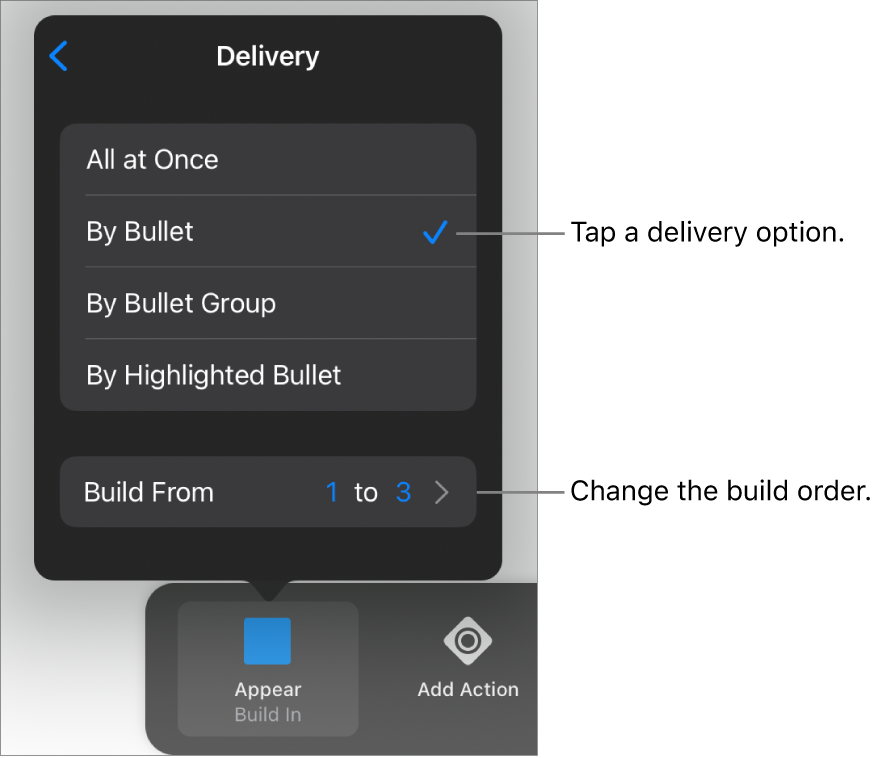 Delivery options in the Build In pane.