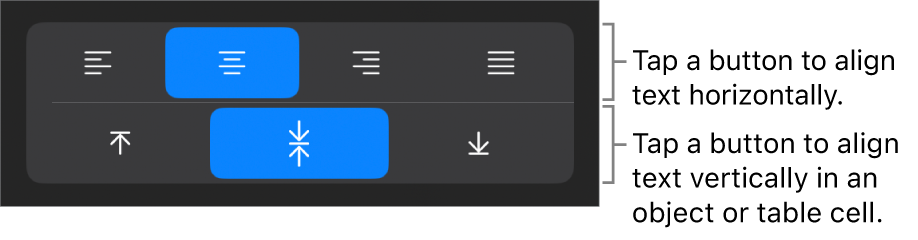 Horizontal and vertical alignment buttons for text.