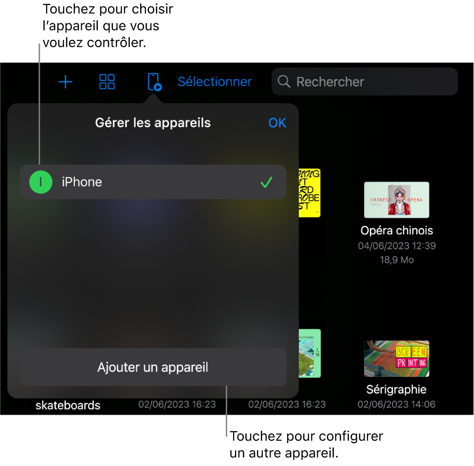 La fenêtre surgissante « Gérer les appareils », affichant le lien « Ajouter un appareil ».