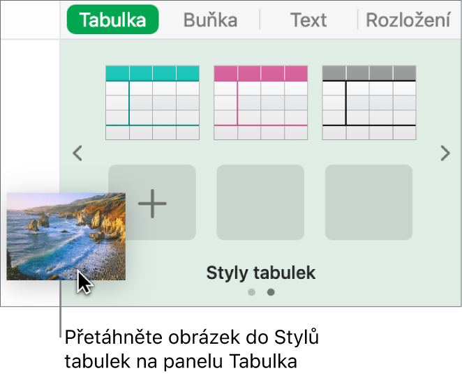 Vytvoření nového stylu přetáhnutím obrázku mezi styly tabulek.