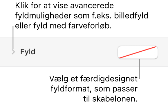 Betjeningsmuligheder til valg af en fyldfarve.