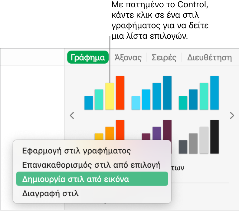 Το μενού συντόμευσης στιλ γραφήματος.