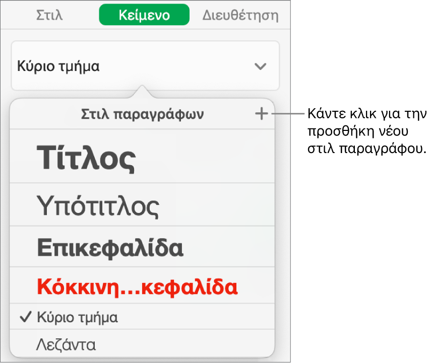 Το πλαίσιο διαλόγου για τη δημιουργία νέου στιλ παραγράφου.