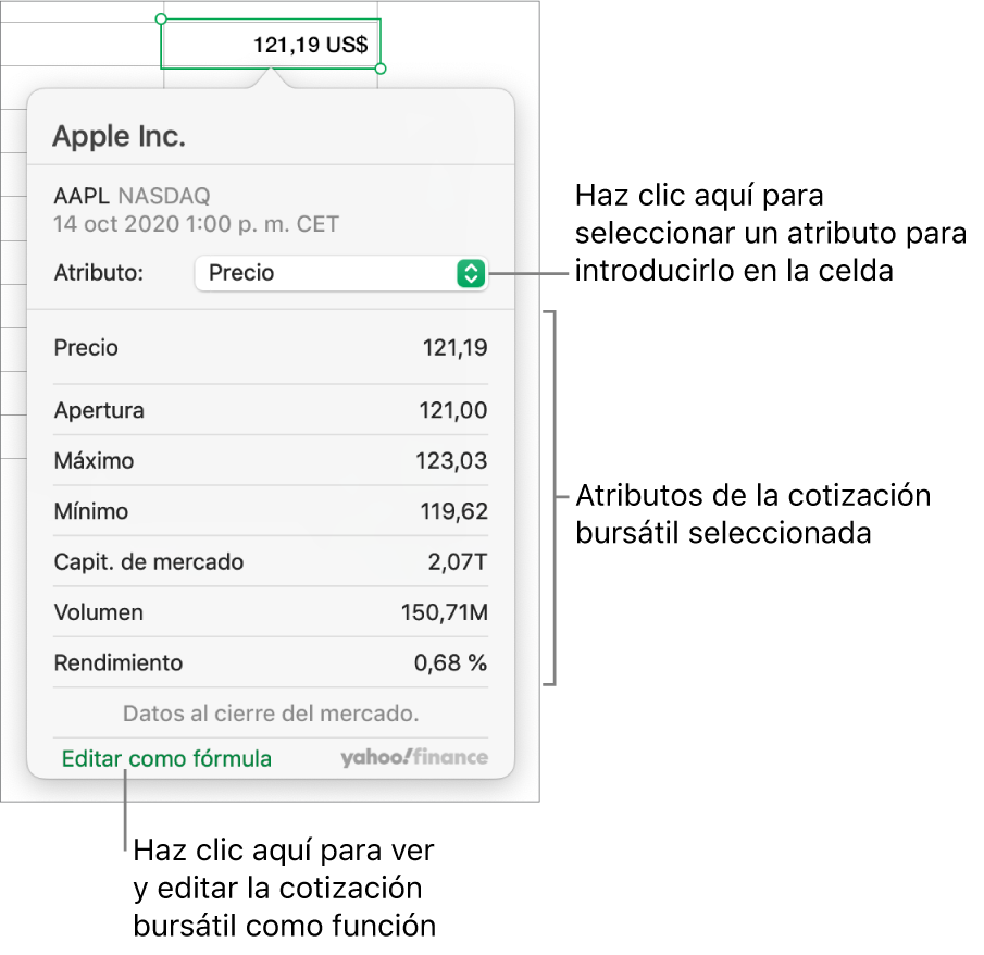 El diálogo para introducir la información de atributo de acción con la acción de Apple seleccionada.