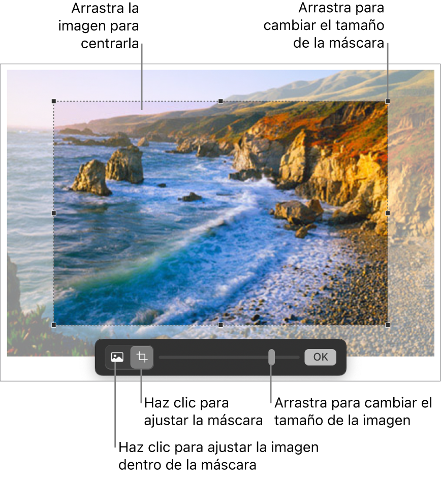 Los controles de máscara sobre una foto.