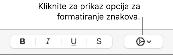 Tipka Napredne opcije pokraj tipki Podebljano, Kurziv, Podcrtavanje i Precrtavanje.