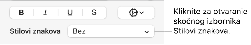 Skočni izbornik Stilovi znakova.