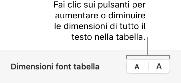 Controllo delle dimensioni del font per il testo nella tabella.