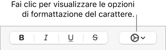 Il pulsante Altre opzioni di testo accanto ai pulsanti Grassetto, Corsivo e Sottolineato.